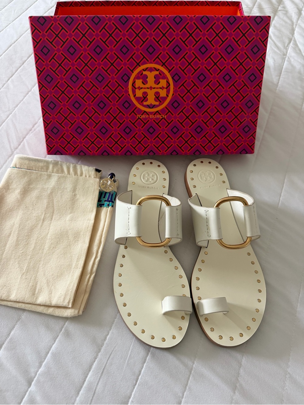 Tory Burch Ravello Toe Ring Studded Leather Sandals